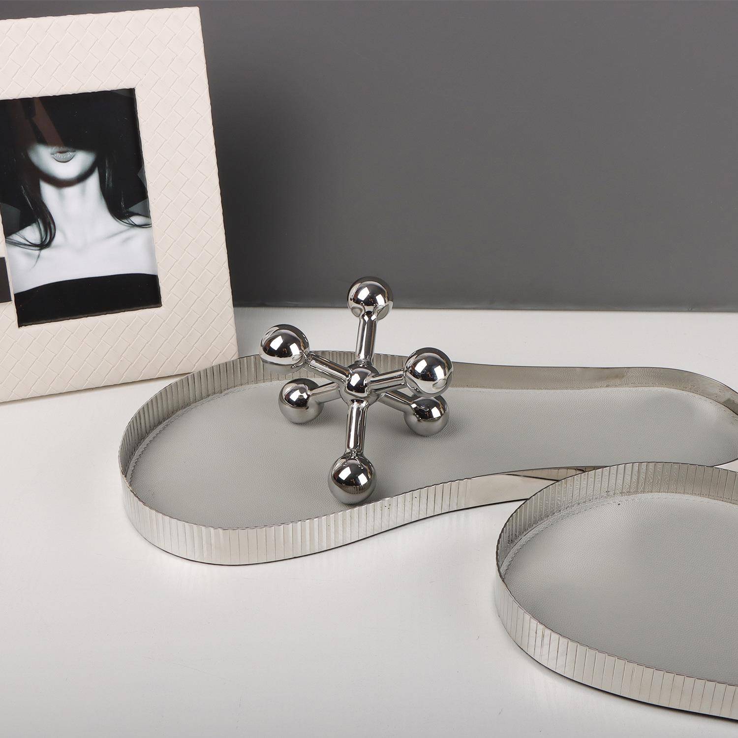 不锈钢创意脚掌皮革桌面托盘摆件客厅餐酒店柜台样板房间软装饰品