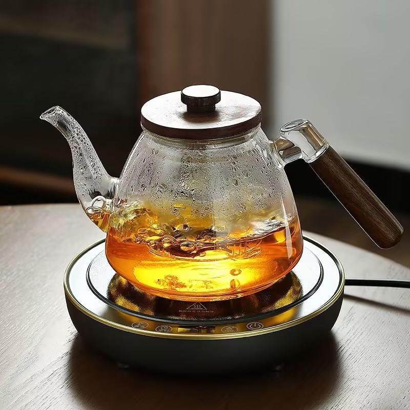 加厚高硼硅玻璃玻璃养生煮茶壶高颜值木柄蒸煮茶壶厂家货源