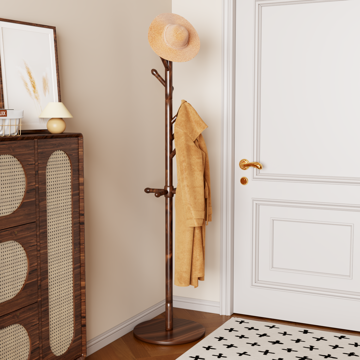 榉木衣帽架家用玄关处木质衣服架