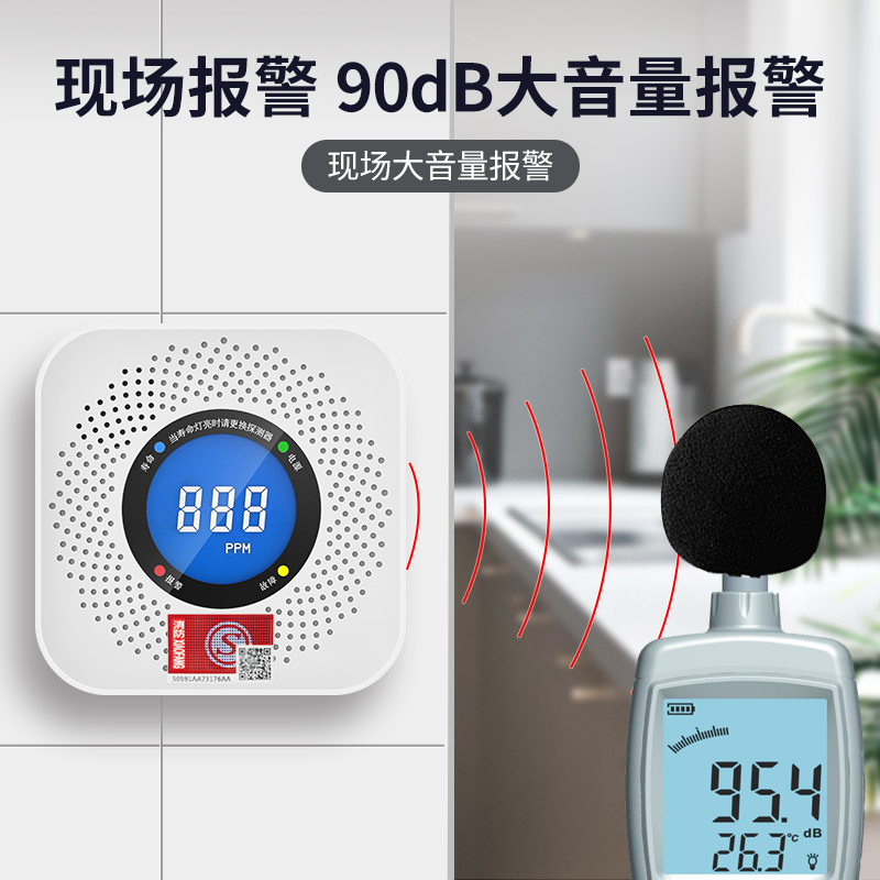一氧化碳报警器家用煤烟co浓度探测器气体户外露营消防认证检测仪
