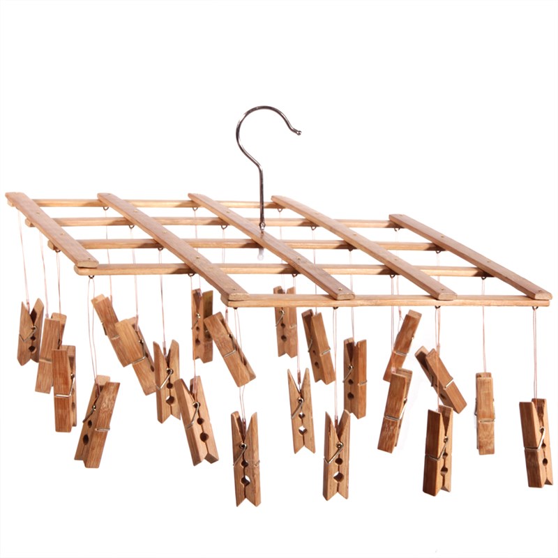 碳化竹裤架22夹加大加厚可折叠多夹子晾晒袜子内衣毛竹裤架万家林