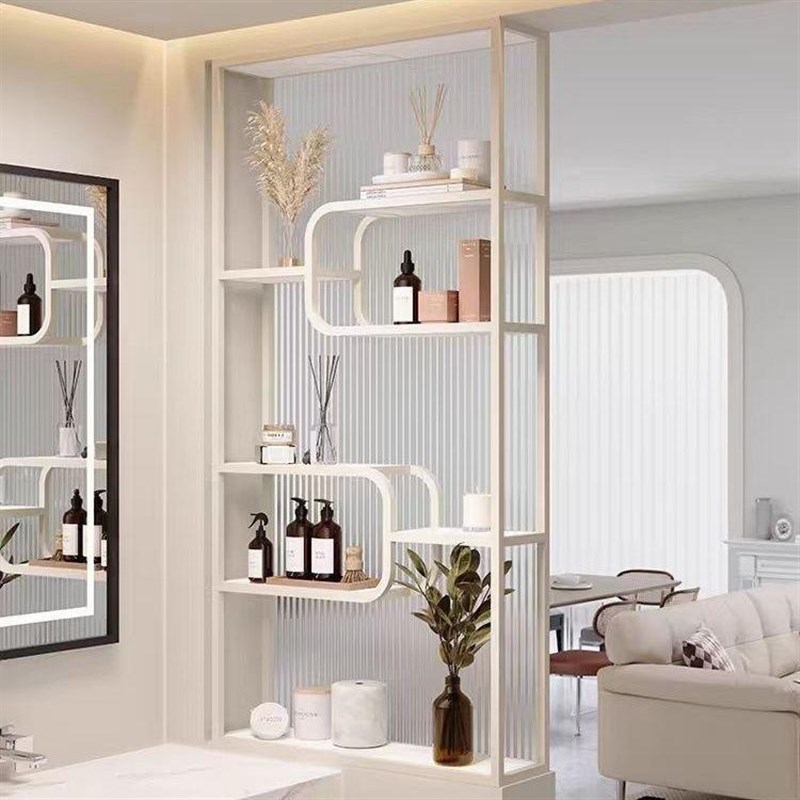 现代卫生间半墙屏风隔断置物架客厅卧室办公室简约玻璃铁艺置物柜