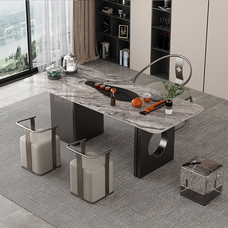 大理石茶桌底座奢石泡茶桌支撑腿不锈钢岩板桌腿阳台茶几茶台架子