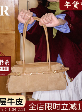 CandyRose牛皮绒新款大容量圈圈包小众设计高级感腋下包牛皮通勤