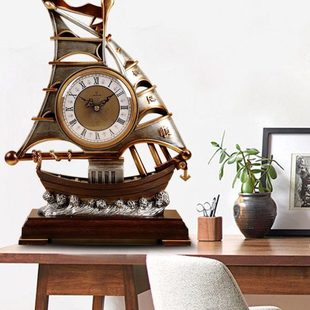 家用摆件钟表田园台式 帆船座钟时尚 时钟 一帆风顺客厅座钟欧式 新款