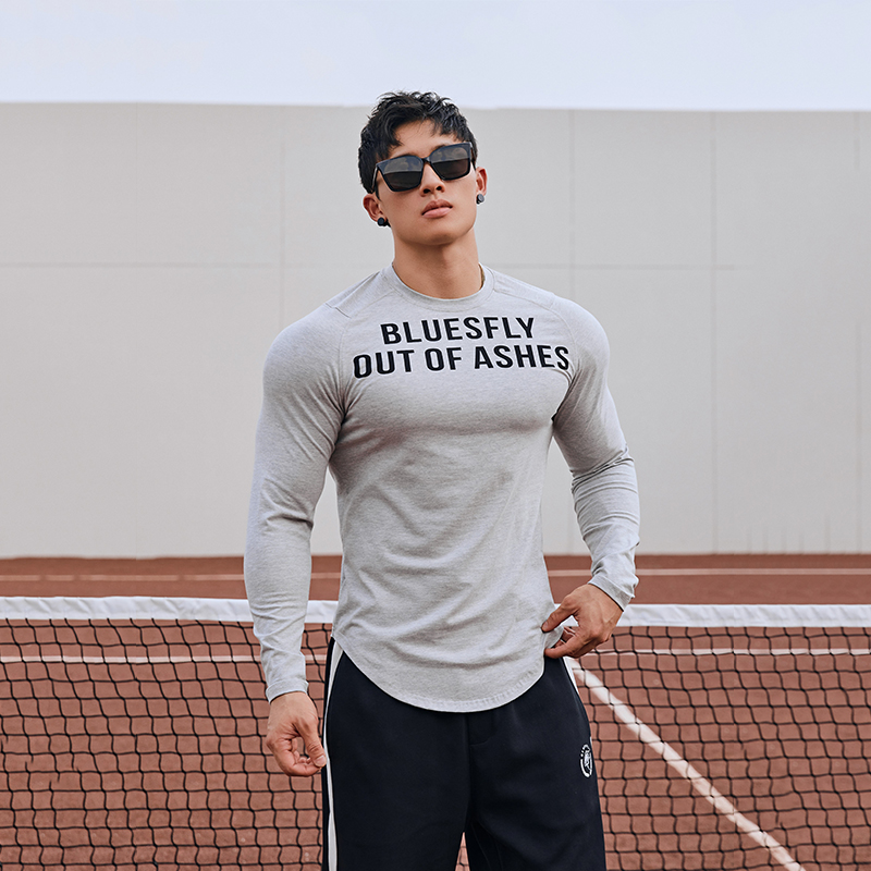 BLUESFLY健身长袖T恤男修身弹力