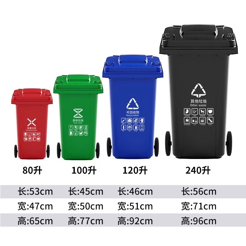 环卫大号垃圾桶大容量商用240升小区物业分类桶加厚带盖120L餐饮