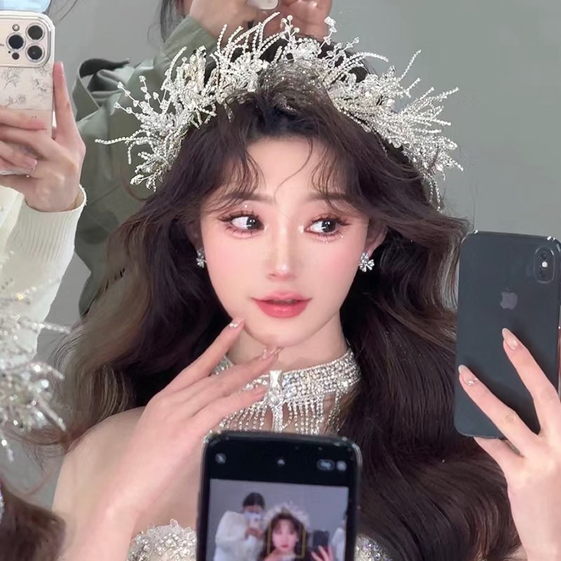 新娘头饰森系高级减龄皇冠造型唯美水晶发箍结婚影楼外景旅拍发饰