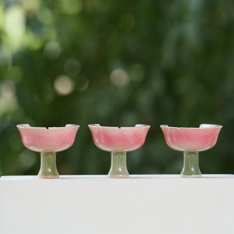 【杭州博物馆】馆藏文物复刻影青釉里红高足杯粉绿冰箱贴家居创意