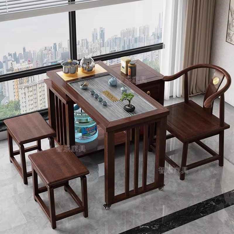【折扣店】阳台茶桌椅组合新中式实木移动功夫小茶台烧水壶一体茶