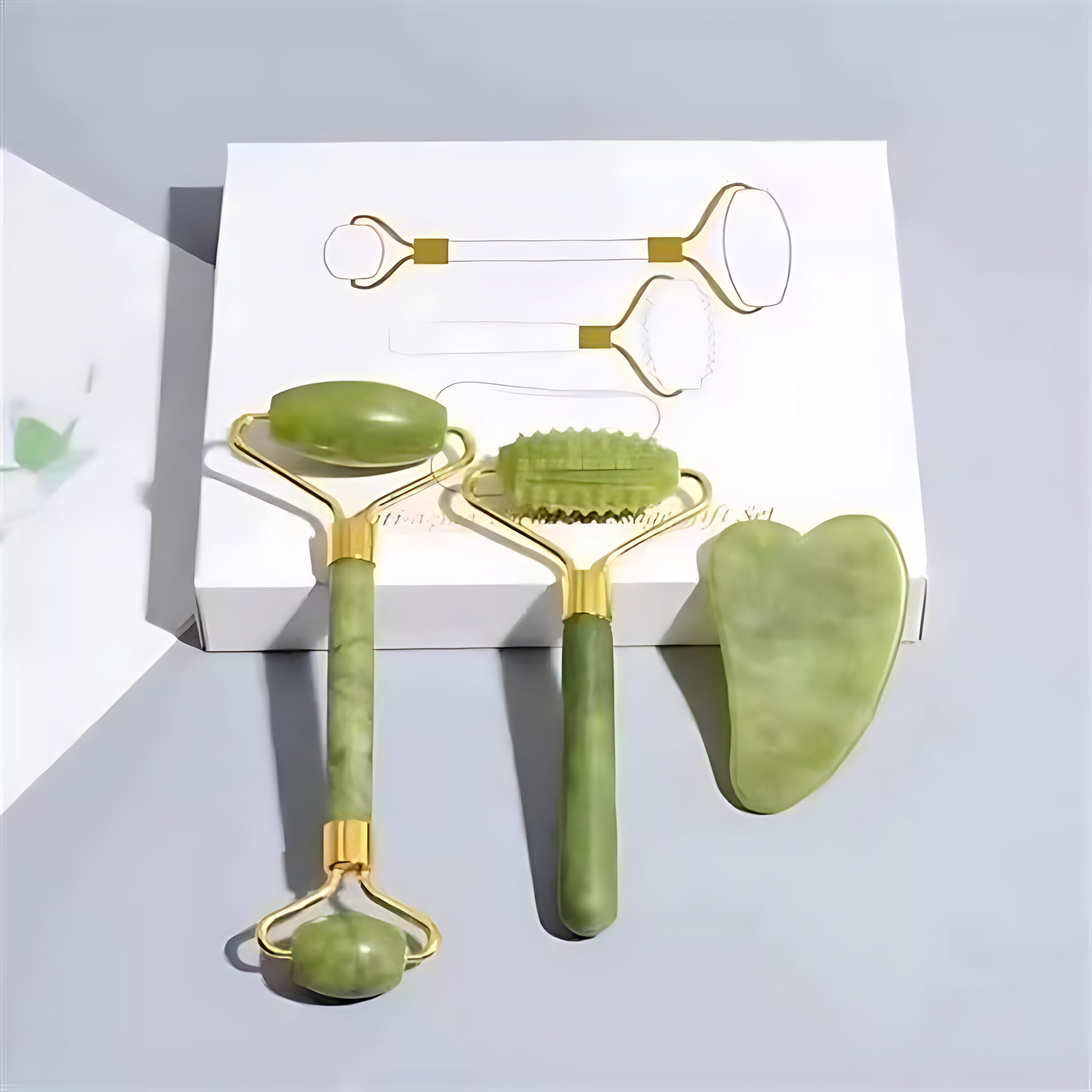 日本天然岫玉美容玉石器脸部按摩器滚轮套装刮痧疏通肩颈