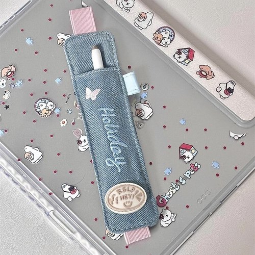 韩系书本松紧绑带式仿牛仔笔袋夹