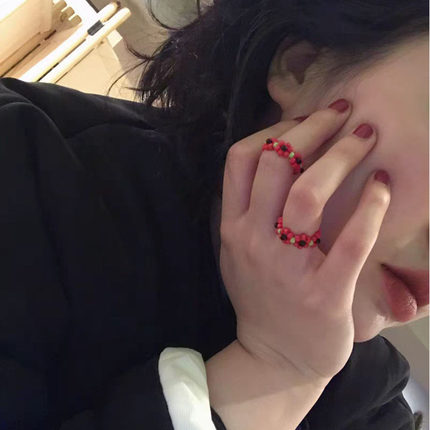 RTEP  自制韩国ylyl 买2送x1 tintin小众手工 花朵戒指 进口瓷珠