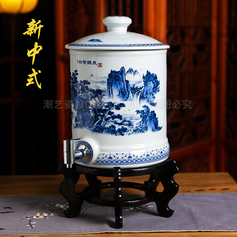 陶瓷冷水壶储水罐带龙头家u用泡茶壶大容量储水罐装开水凉水壶耐