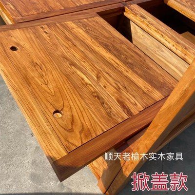 老榆木床 纯实木榻榻o米床全实木双人床箱体床卯榫卯1.8米落地式