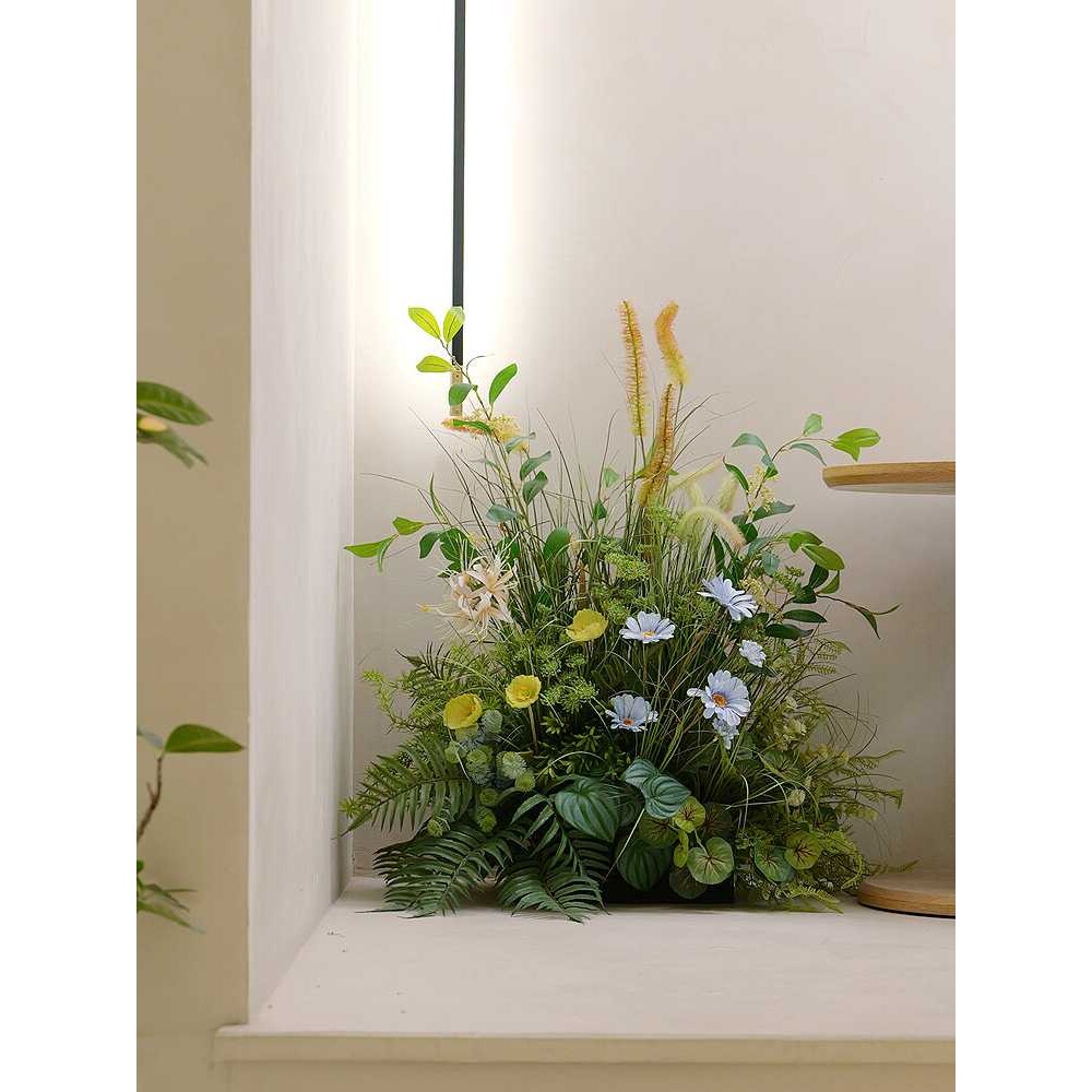 小清新植物绿植组合狗尾巴草墙角装饰品隔断客厅服装店面装潢