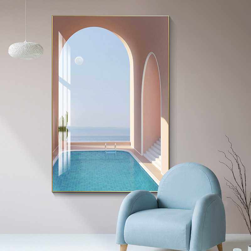 现代北欧轻奢莫兰迪简约入户走廊竖版玄关装饰画loft公寓过道挂画