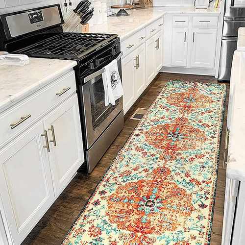 跨境亚马逊仿羊绒厨房地垫民族风卧室地毯阳台长条地垫防滑