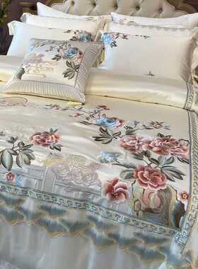 九喜狐别墅房间布置欧式轻奢四件套全棉贡缎提花六件套一件代发
