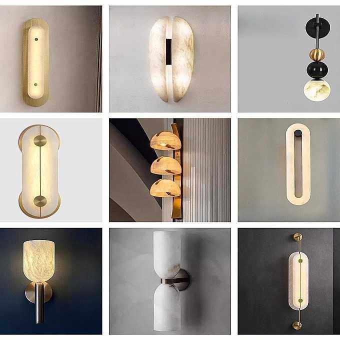 新中式轻奢卧室床头云石壁灯全铜客厅背景墙创意艺术复古设计师灯