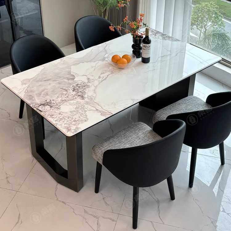 轻奢微晶石餐桌椅高端组合现代简约奢石天然大理石超晶石网红餐桌