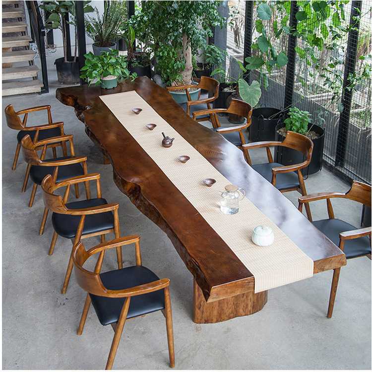 中式大板茶台办公室会客原木会议桌整板自然边接待茶桌茶桌椅茶几