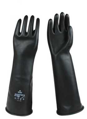 安思尔Ansell ME104橡胶防化手套工业耐酸碱黑色加长型加厚防腐蚀