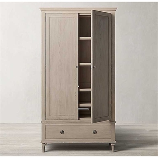 美式乡村橡木家具衣柜简约实木卧室复古做旧双开门别墅样板房家具