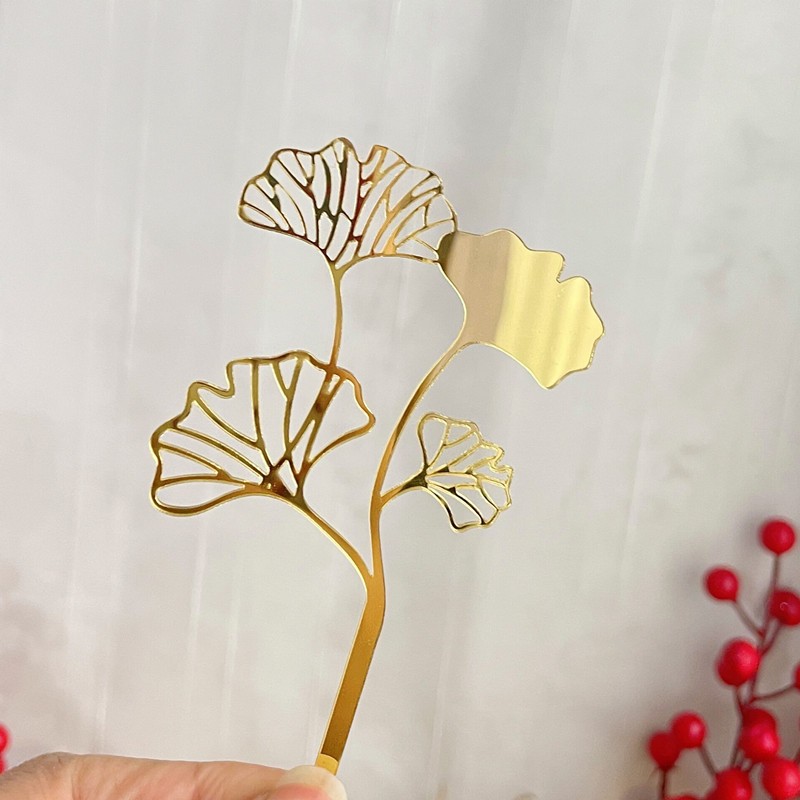 亚克力银杏叶蛋糕装饰摆件金色银杏叶蛋糕插件烘焙装扮用品祝寿