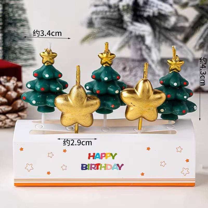 金色五角星圣诞树蜡烛5支圣诞节五角星圣诞树蛋糕装饰摆件插件