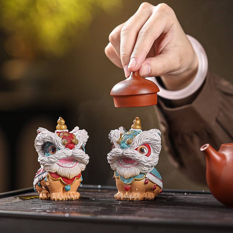 变色国潮醒狮招财网红高级文创舞狮礼品茶宠摆件可摆件茶宠精品养