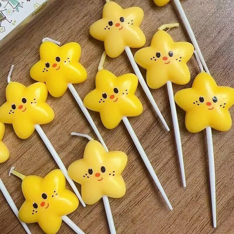 星星笑脸蜡烛生日蛋糕装饰摆件五角星卡通儿童韩国ins风派对装扮r