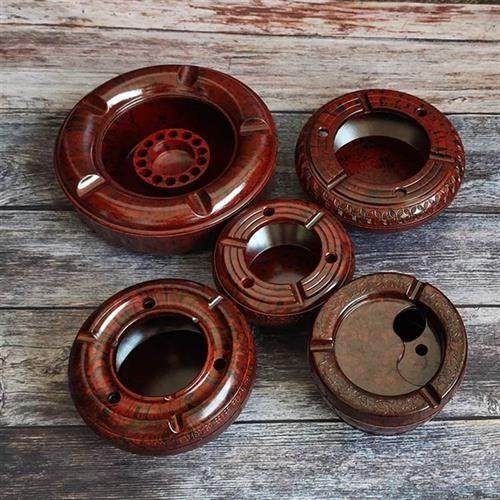 烟灰缸带盖旋转创意时尚木质纹欧式有盖大小号车载客厅塑料办公室