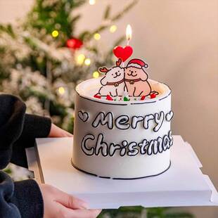 2024圣诞节蛋糕装 饰网红线条小狗爱心蜡烛情侣圣诞节蛋糕插件配件