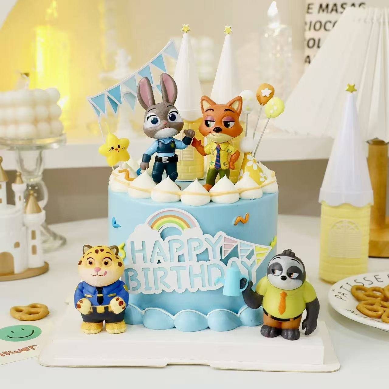 疯狂动物城蛋糕装饰摆件兔子狐狸卡通可爱插件生日派对装扮烘焙