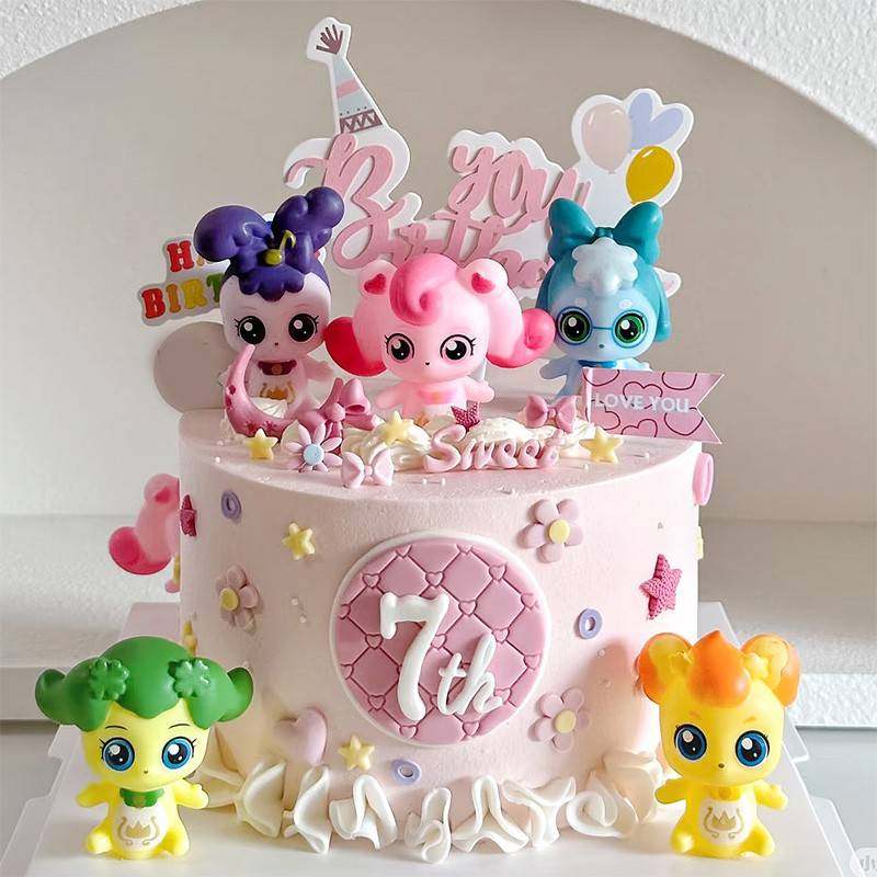 卡通奇妙萌可蛋糕装饰摆件爱心笑笑萌可儿童女孩周岁烘焙雨丝插件