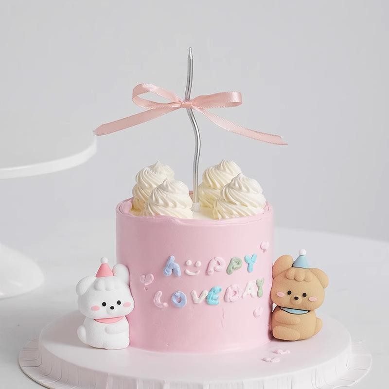 2025情人节网红ins风蛋糕装饰摆件214可爱帽子修狗蝴蝶结丝带插件