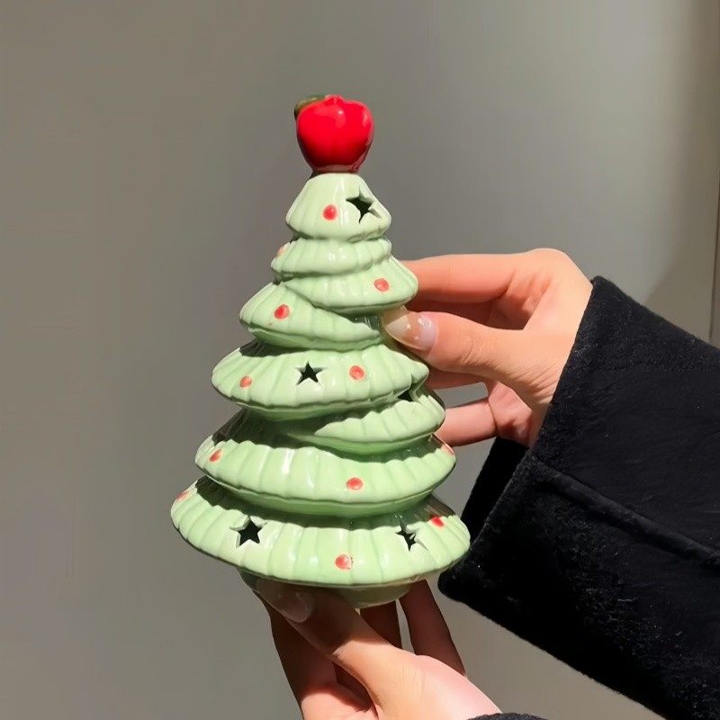卡通陶瓷苹果圣诞树氛围感床头小夜灯卧室桌面圣诞树摆件生日礼物