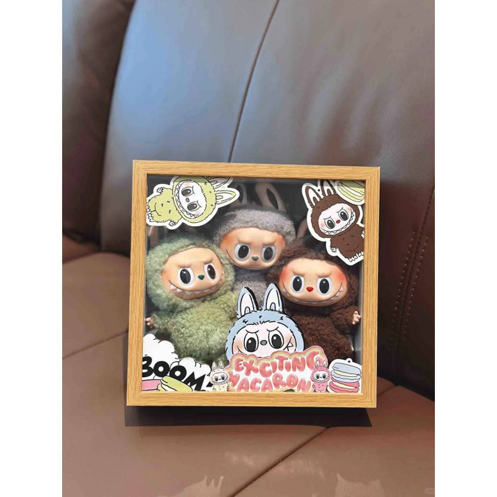 盲盒收纳玩偶相框装饰摆件防尘公仔手办展示柜木质陈列架中空框