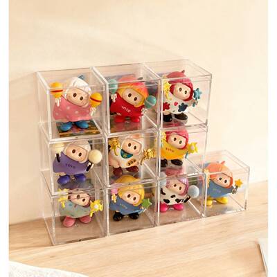 YoYo右右酱萌趣歪头系列收纳盒迷你手办桌面摆件透明防尘展示盒子