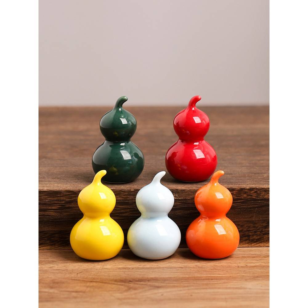 多色釉陶瓷葫芦摆件新中式茶宠创意桌面迷你工艺品福禄招财摆件