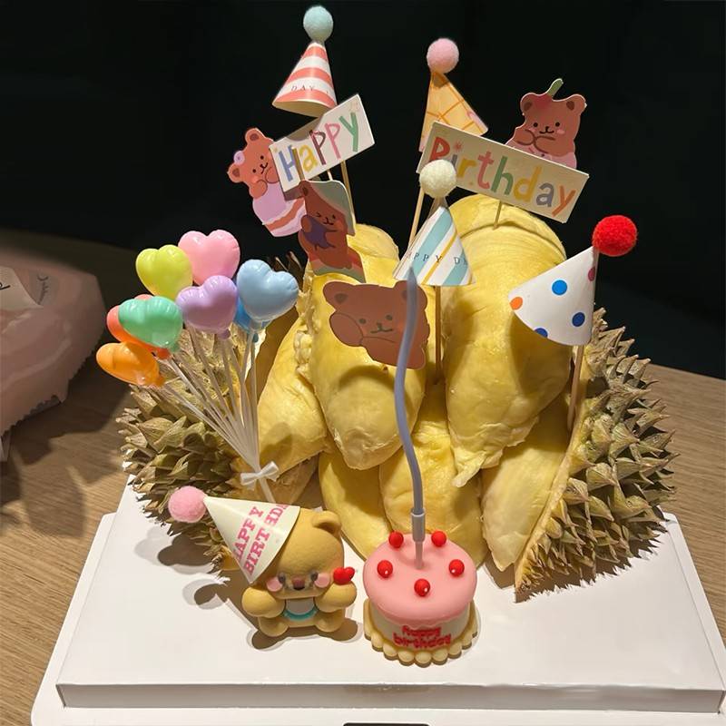 生日蛋糕榴莲蛋糕装饰diy材料摆件插件小熊蜡烛网红烘焙配件全套
