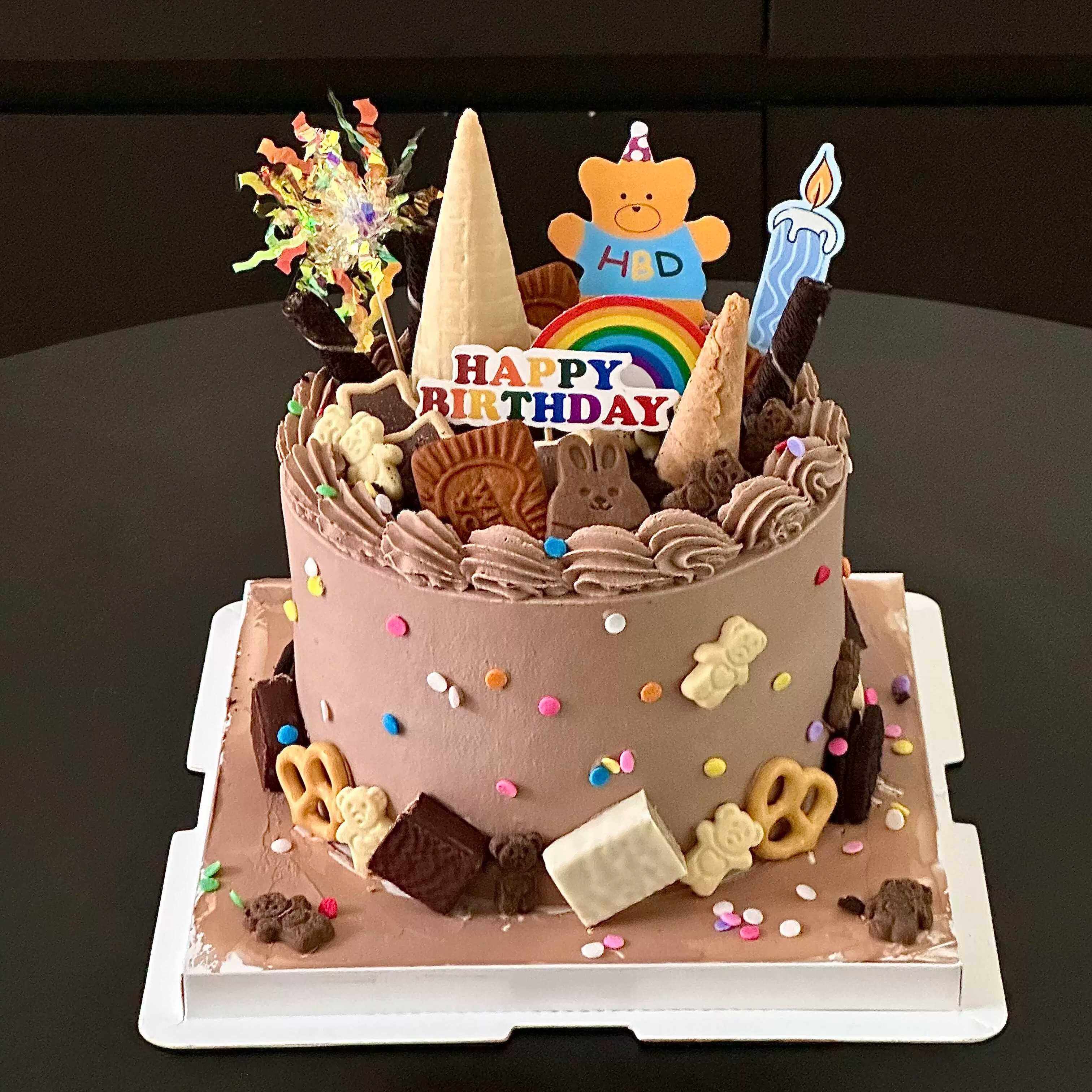 网红ins蛋糕装饰韩系小熊蜡烛雨丝插件生日甜品蝴蝶饼干甜筒摆件