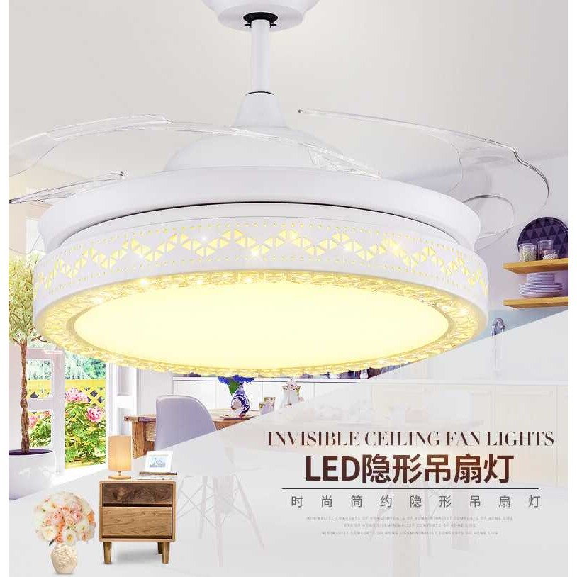 风扇灯吊扇灯 客厅餐厅隐形电扇灯简约带灯吊扇欧式家用风扇吊灯