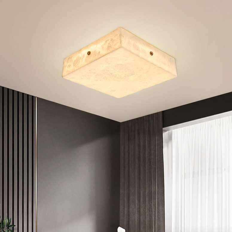 后现代云石吸顶灯简约方形客厅卧室全铜灯饰新中式轻奢样板房灯具