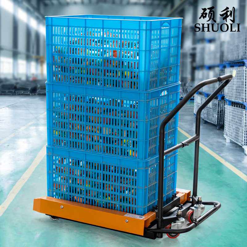 移动塑料筐周转叉车手推车托盘车搬运车四轮铲车搬运承重实心轮