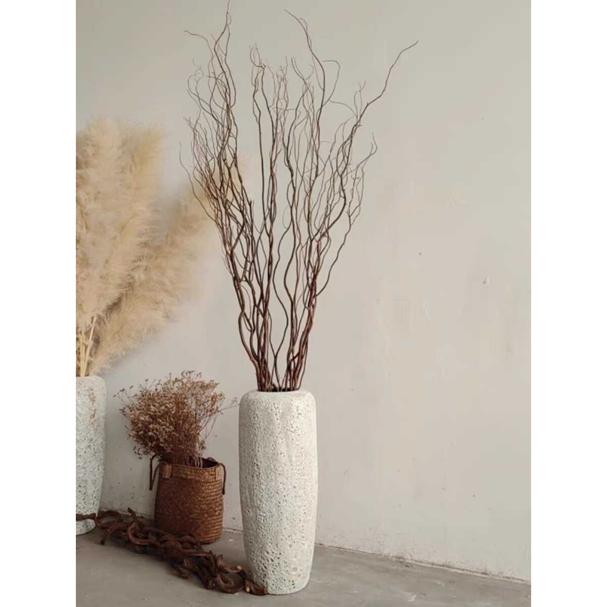 。干支龙柳干花树枝感侘寂风天然禅意民宿客厅插花干枝装饰摆绢花