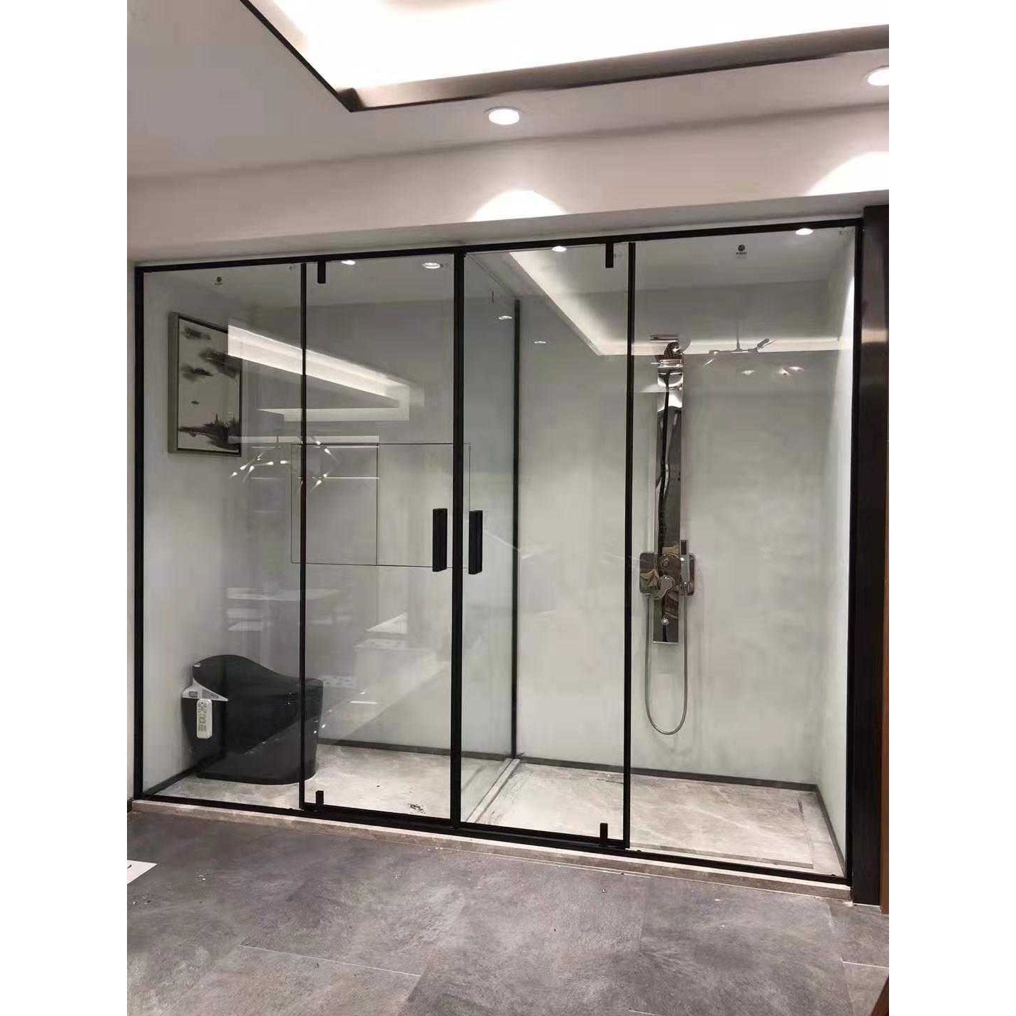 佛山出口欧洲一字型封顶平开门EN12150钢化玻璃认证淋浴房