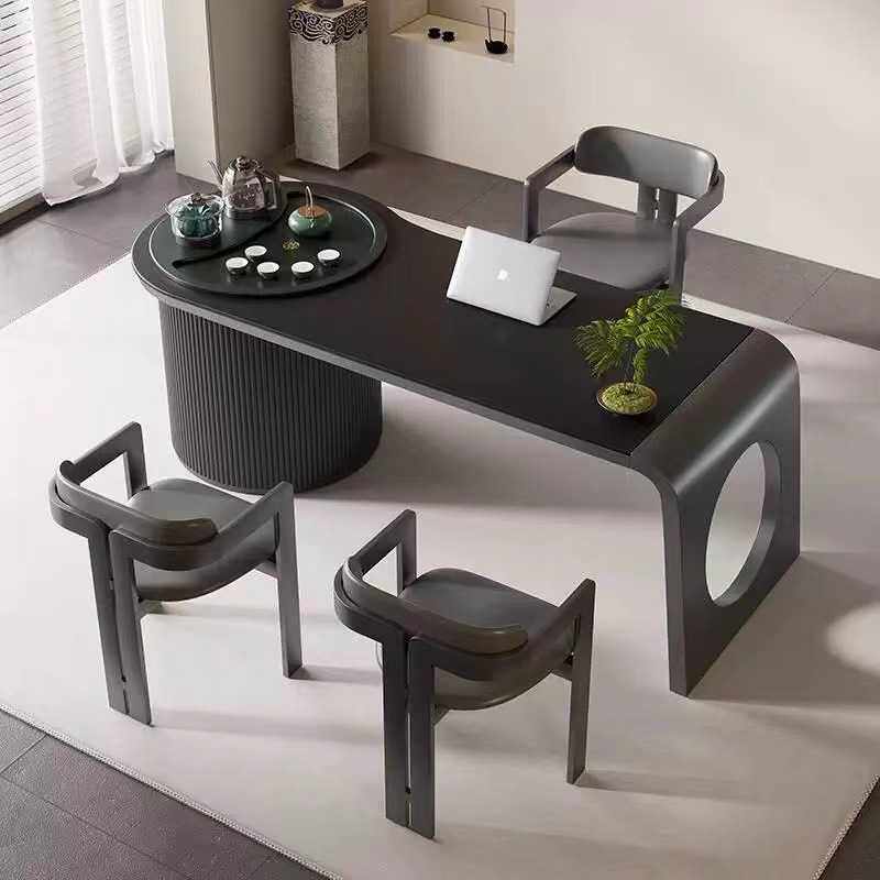 意式极简家用阳台岩板功夫茶桌高端简约现代办公一体两用书桌茶桌