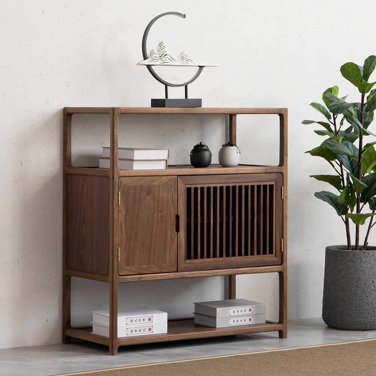 新中式餐边柜黑胡桃实木白蜡边柜收纳柜家用客厅柜子储物柜茶水柜